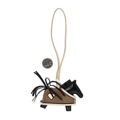 Hermes Milo Lambskin Grigri Rodeo Robeo Coeur Bag Charm PM Black Craie Etoupe 2 of 4