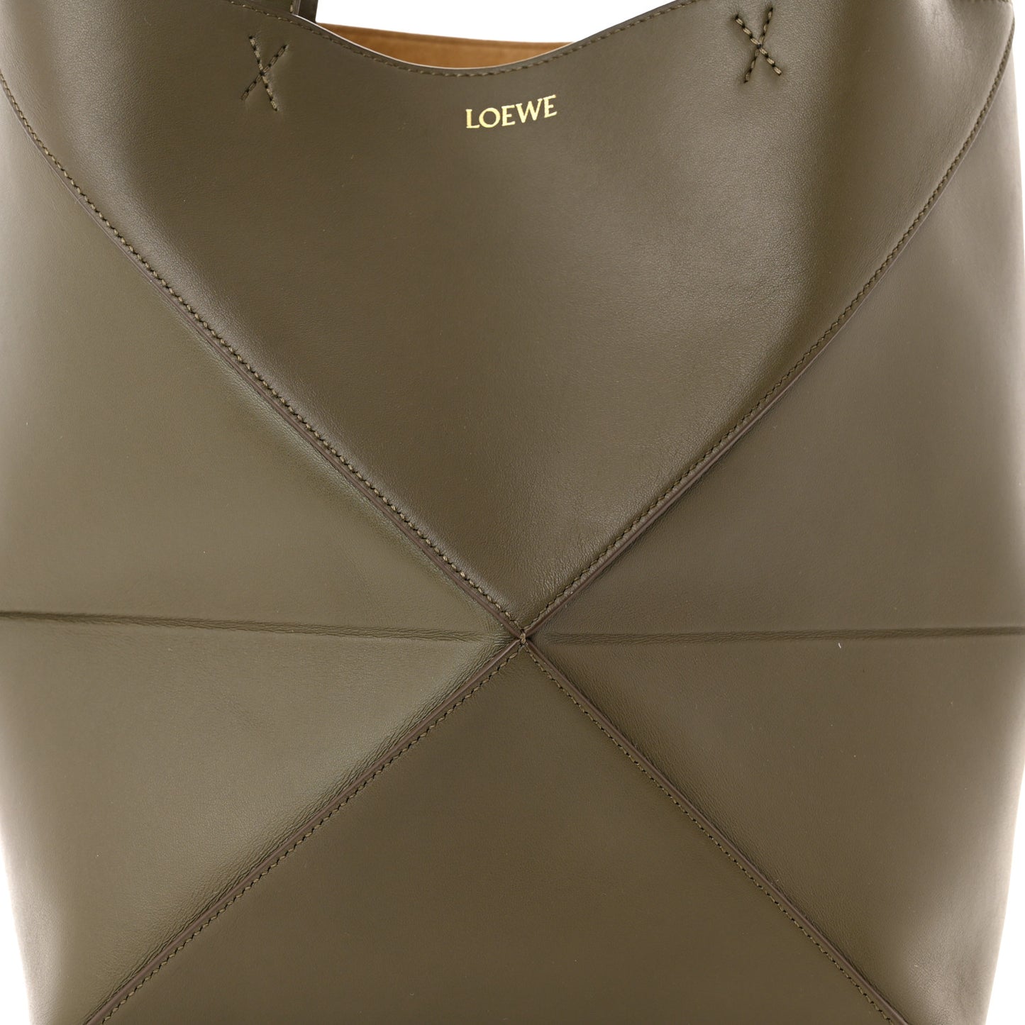 Shiny Calfskin Medium Puzzle Fold Tote Dark Khaki Green