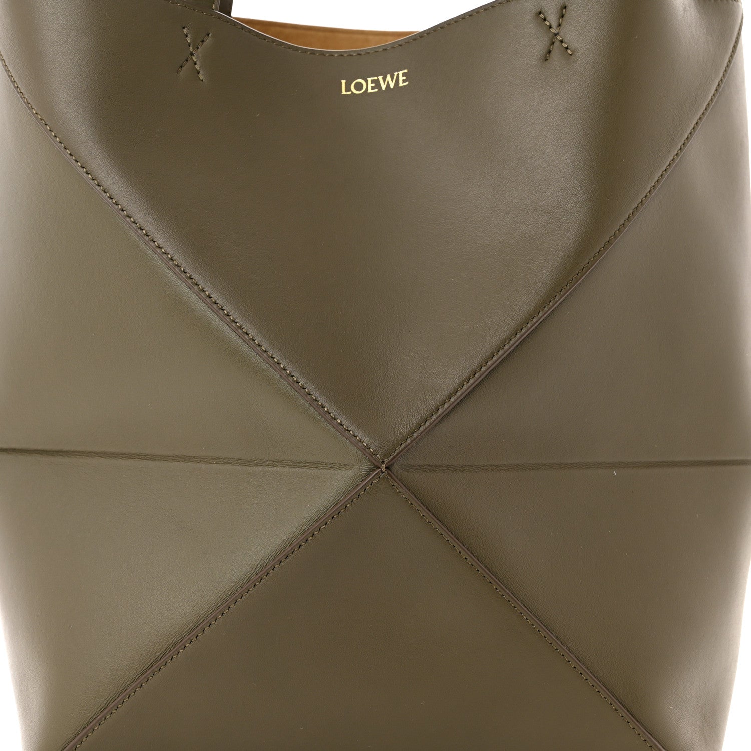 Loewe Shiny Calfskin Medium Puzzle Fold Tote Dark Khaki Green 8 of 10