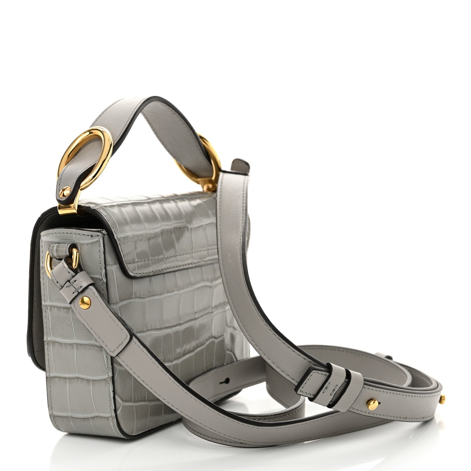 Chloe Calfskin Crocodile Embossed Mini C Double Carry Stormy Grey 3 of 12