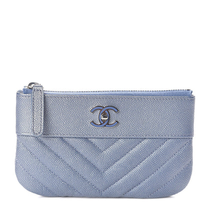 Chanel Metallic Caviar Chevron Quilted Small Vintage Mademoiselle Cosmetic Case Blue 1 of 7