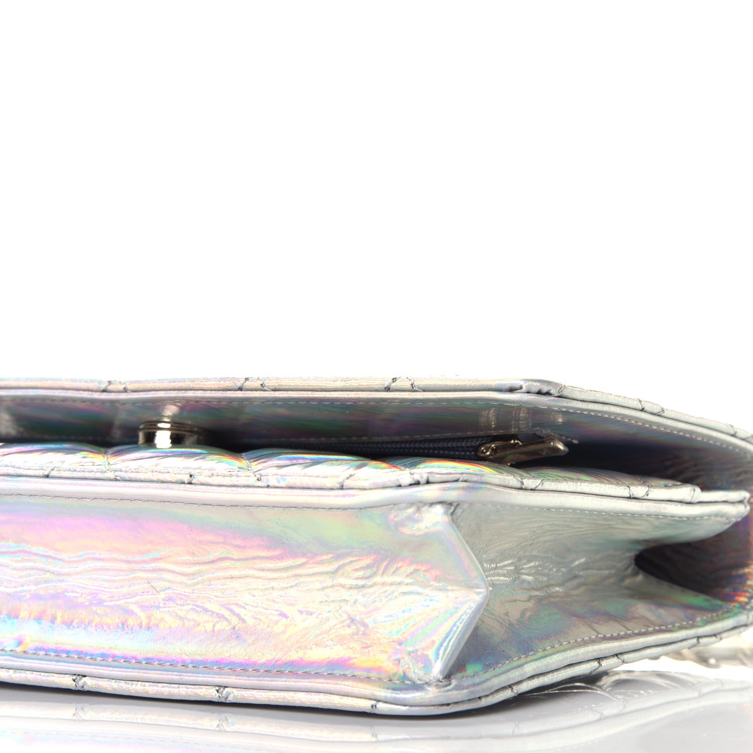 Chanel Iridescent Goatskin Quilted Wallet On Chain WOC Silver 8 of 9