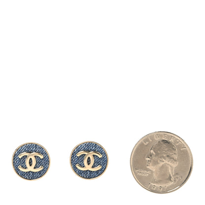 Chanel Metal Enamel CC Denim Heart Earrings Gold Blue 2 of 5
