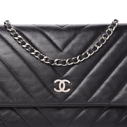 Chanel Lambskin Chevron Quilted Wallet On Chain WOC Black 11 of 11