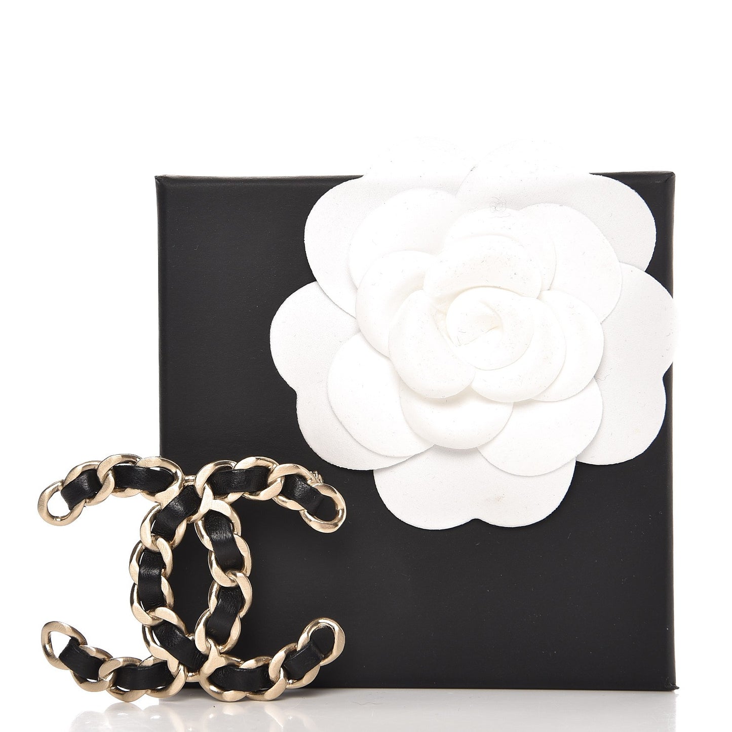 Lambskin Chain CC Brooch Black Gold