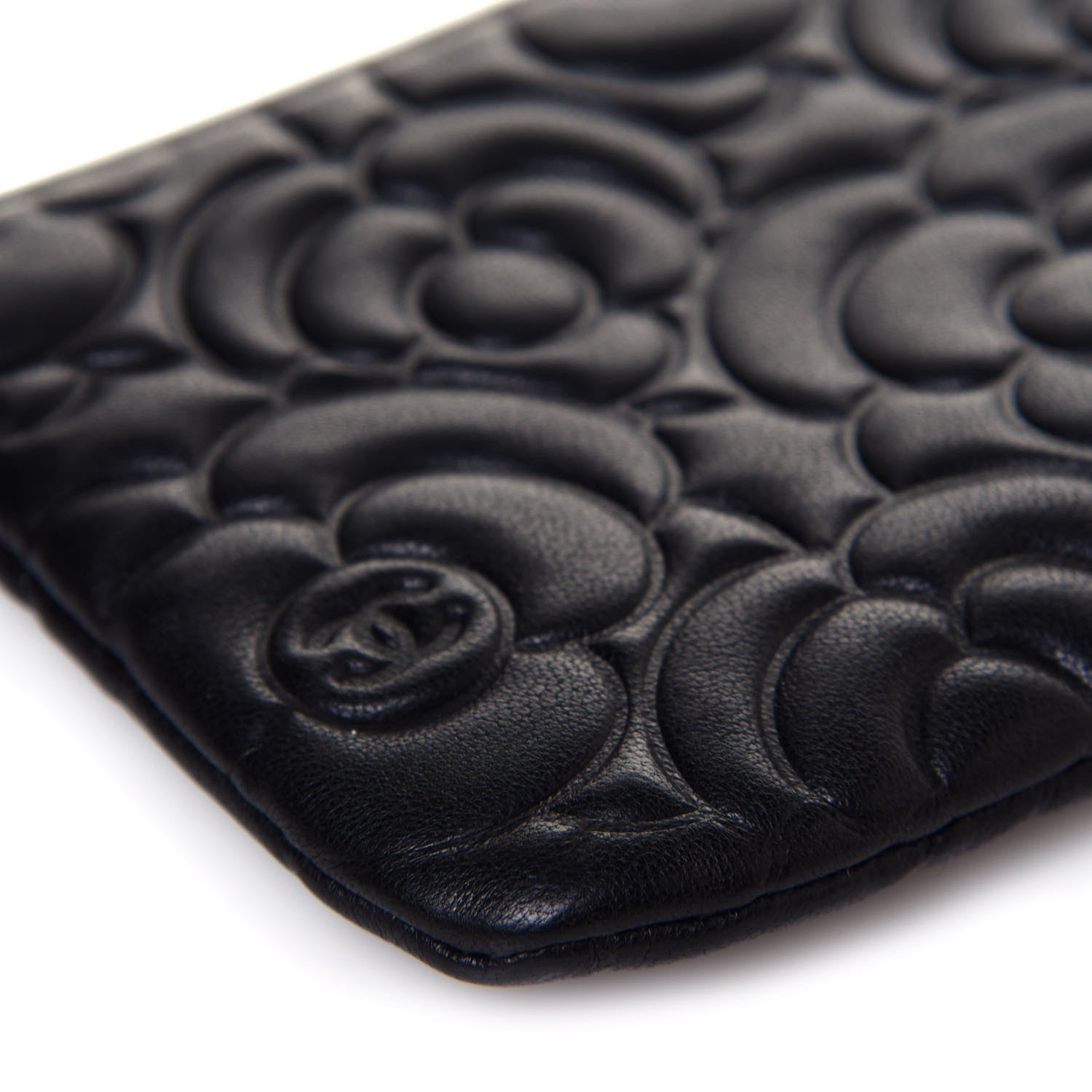 Chanel Goatskin Camellia Embossed Cosmetic Pouch Black 11 of 12