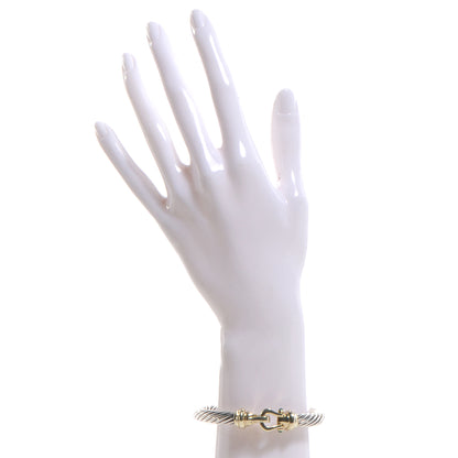 David Yurman Sterling Silver 14K Yellow Gold Green Onyx Pink Tourmaline 7mm Cable Buckle Bracelet 2 of 9