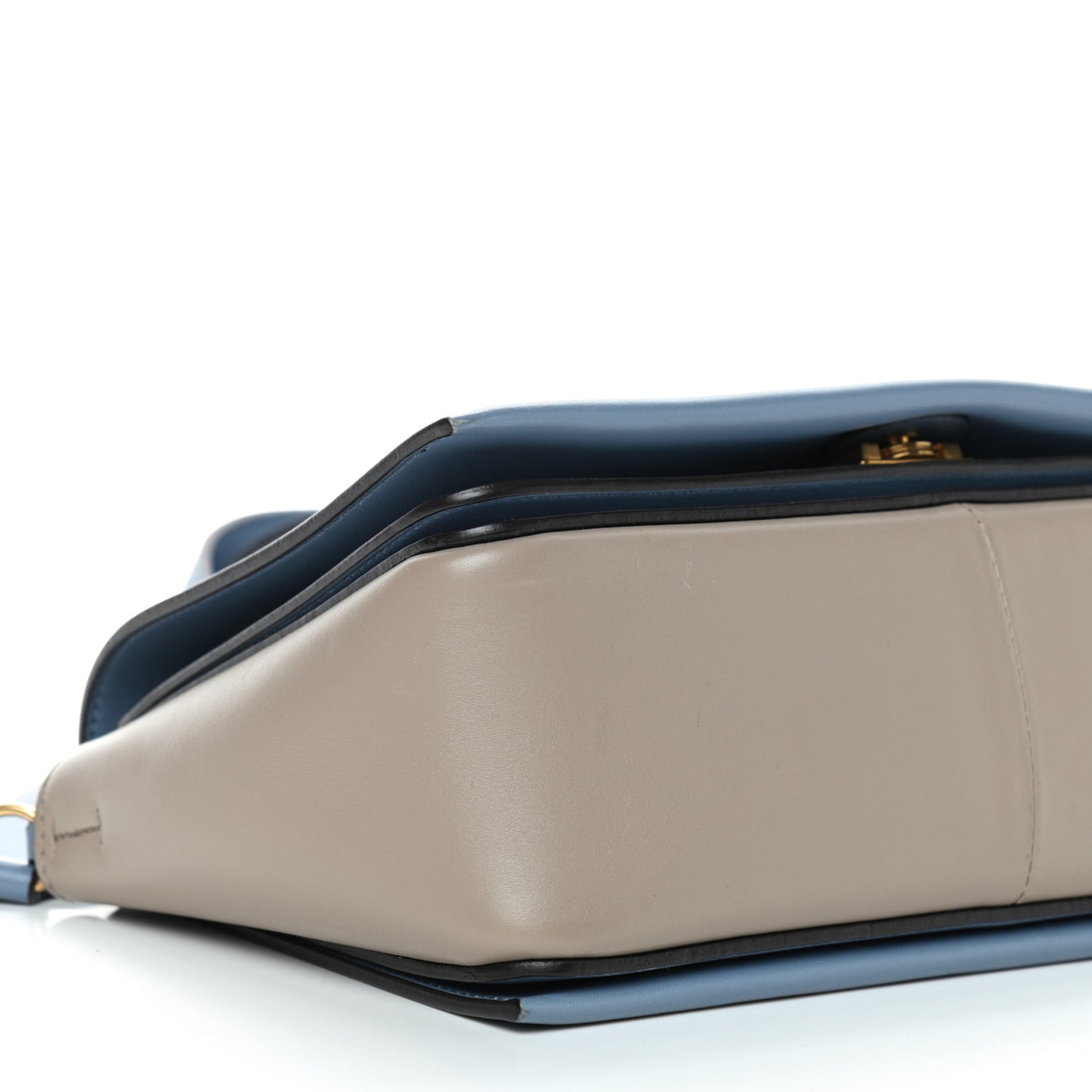 Shiny Smooth Calfskin Medium Frame Shoulder Bag Medium Blue Light Taupe