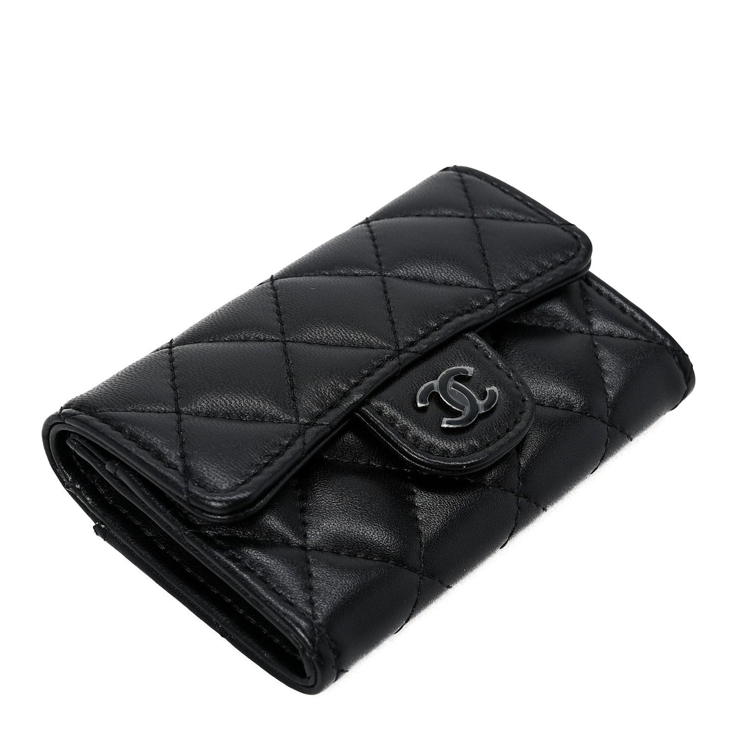 Lambskin Quilted Flap Card Holder Wallet So Black