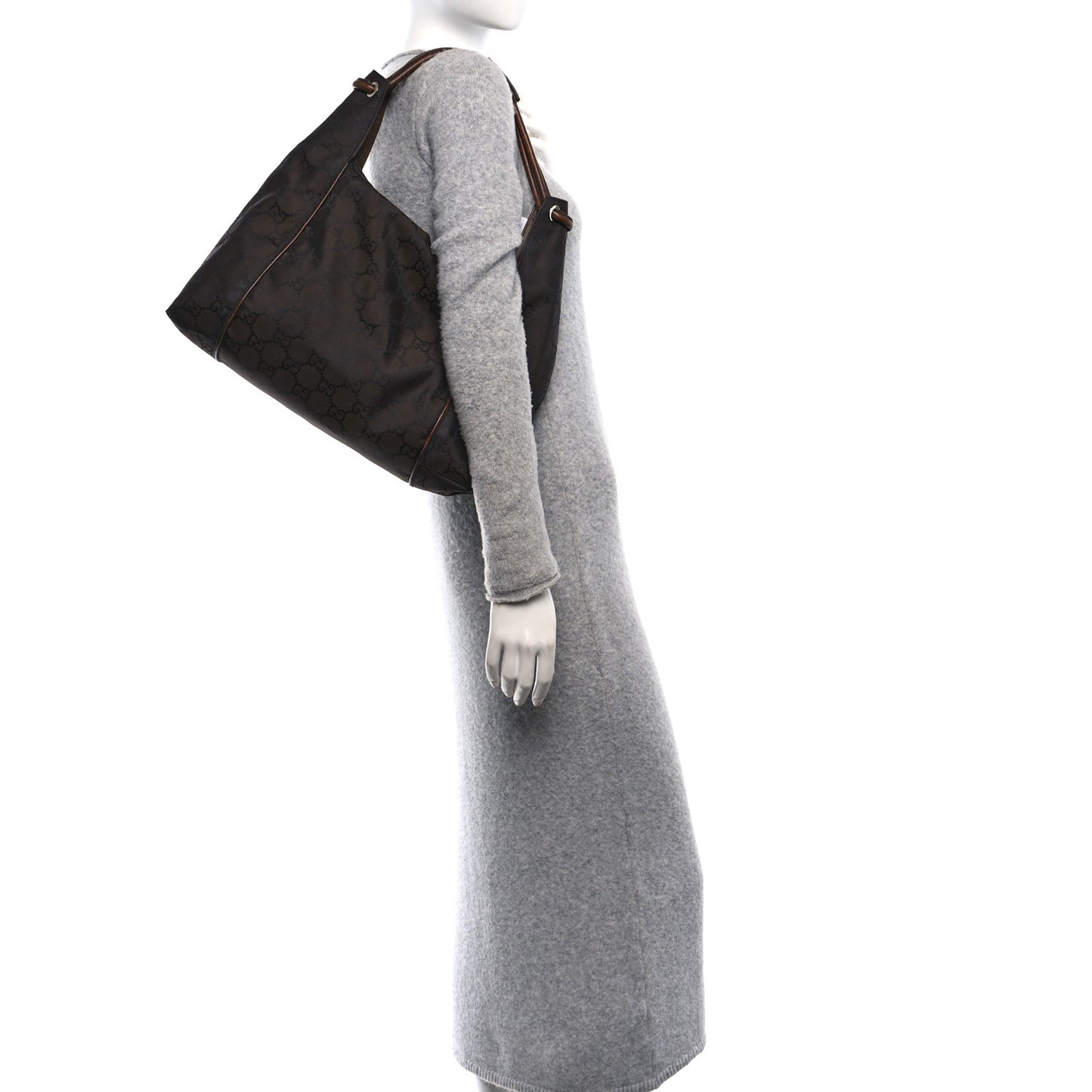 Nylon Monogram Hobo Bag Brown