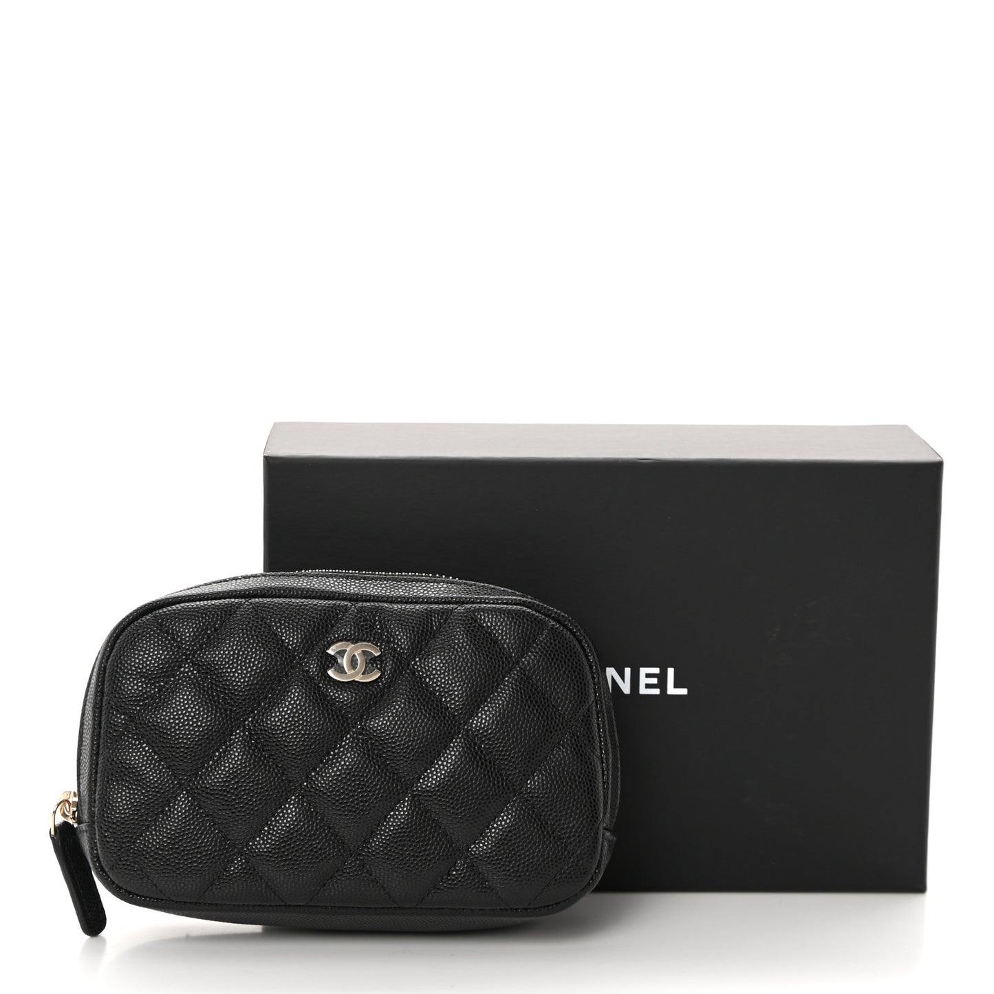 Caviar Quilted Small Curvy Pouch Cosmetic Case Black