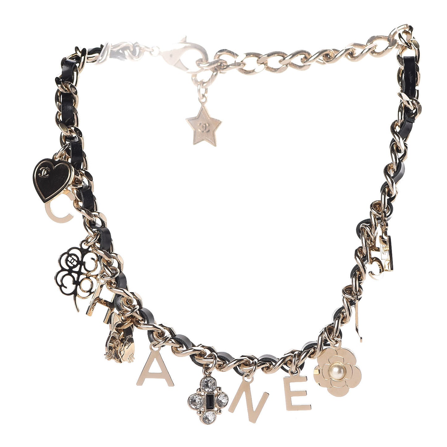 Lambskin Crystal CC Logo Charming Choker Gold Black