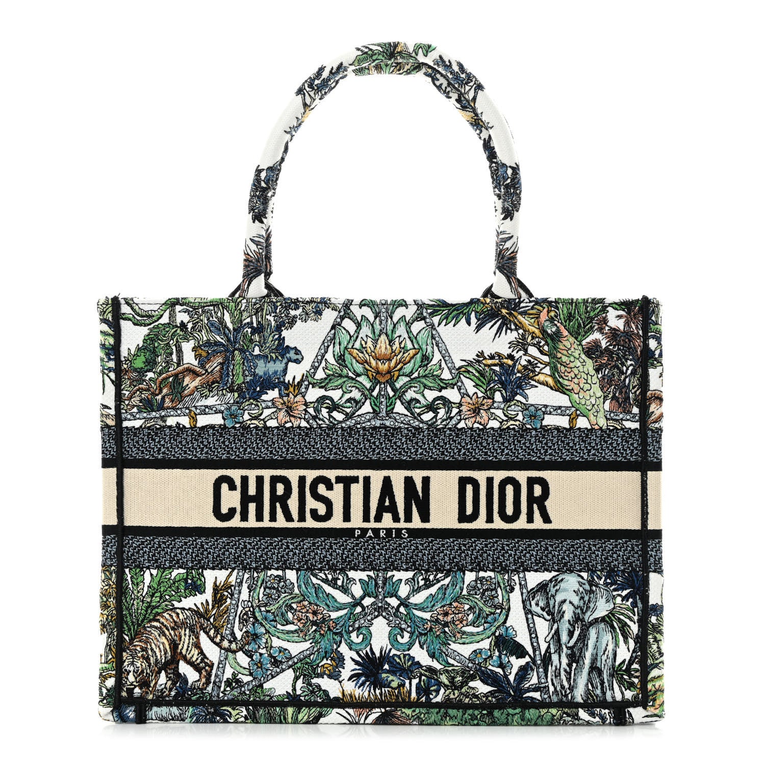 Christian Dior Canvas Embroidered Medium Etoile De Voyage Book Tote White Multicolor 1 of 12