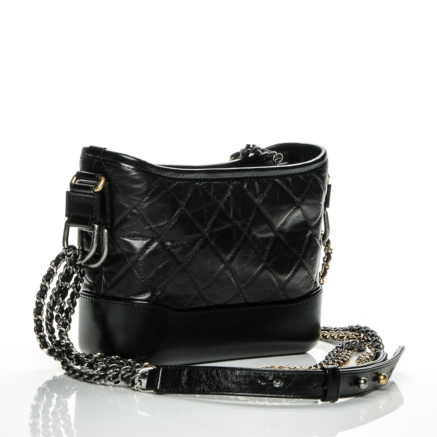 Aged Calfskin Quilted Small Gabrielle Hobo Black