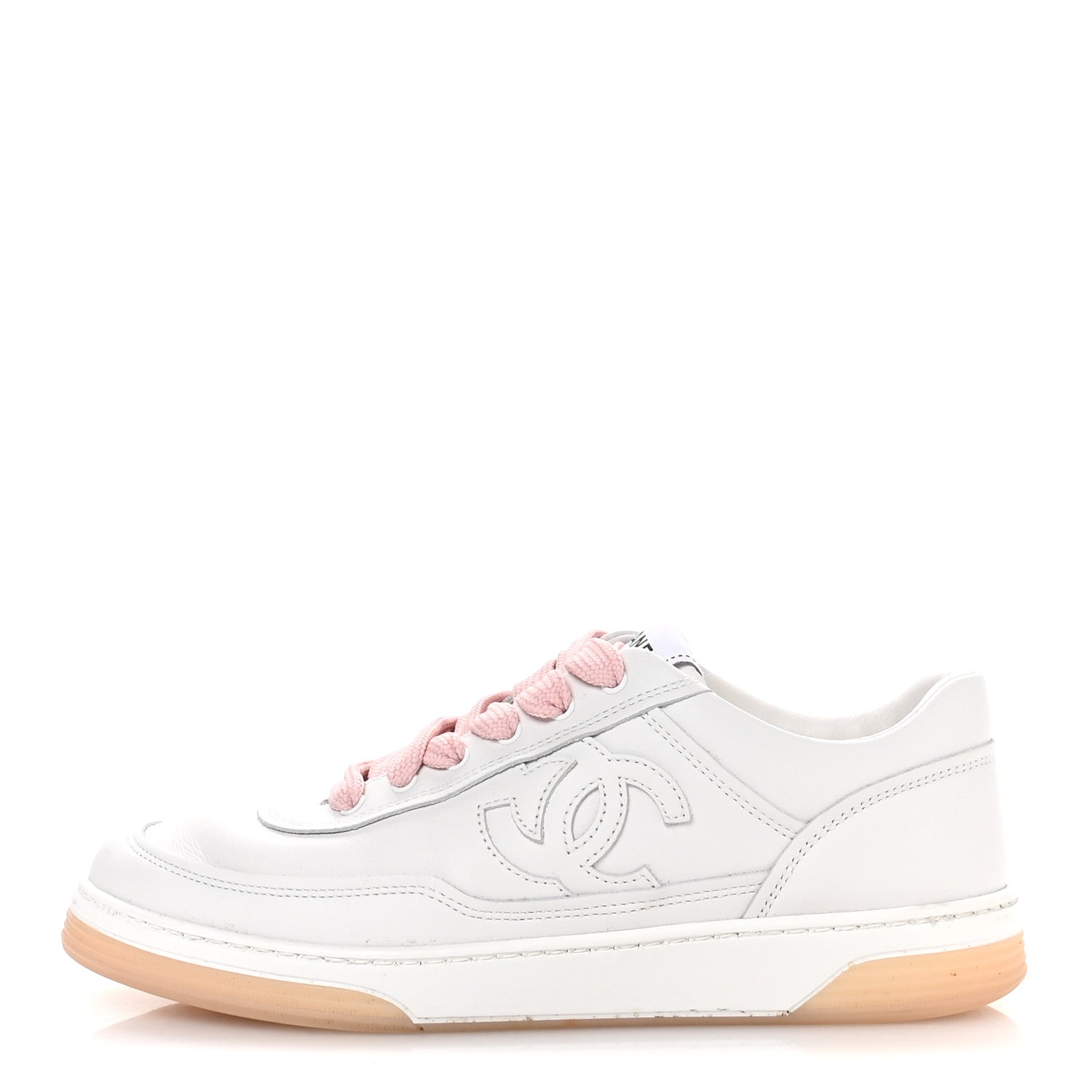 Chanel Calfskin Womens CC Sneakers 36 White Pink 1 of 9