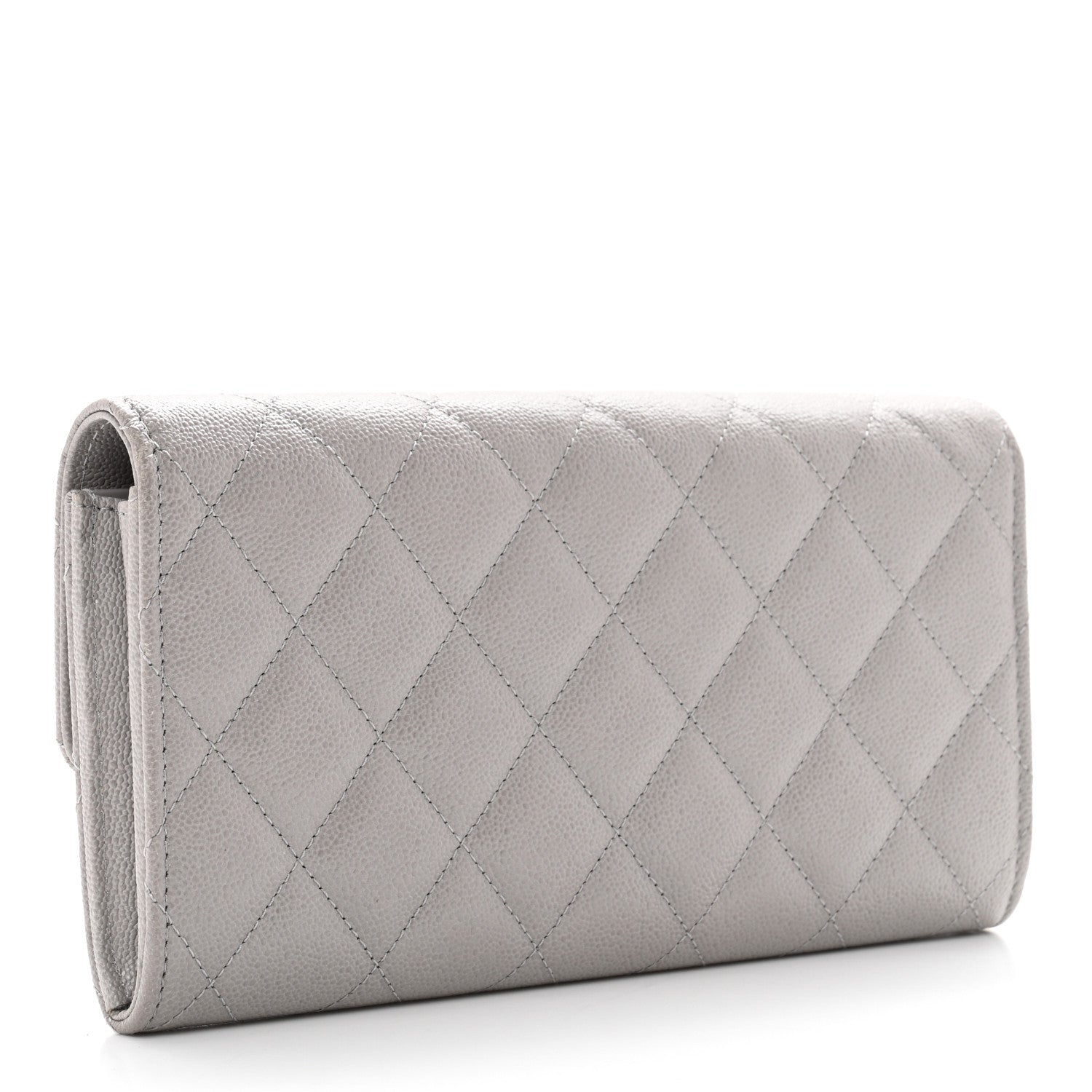 Chanel Caviar Quilted Studded CC Large Gusset Flap Wallet Grey 2 of 8