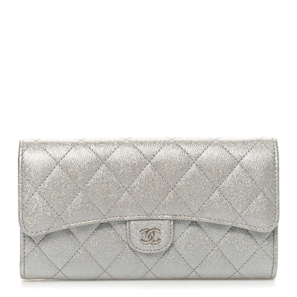 Chanel Glittered Metallic Caviar Quilted Large Flap Wallet Silver 1 of 8
