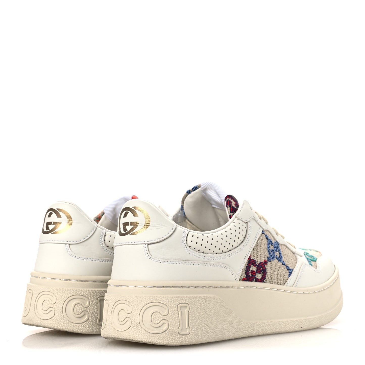 Dali Soft Calfskin GG Tennis Embossed Perforated Womens Platform 55mm Sneakers 40.5 White Multicolor