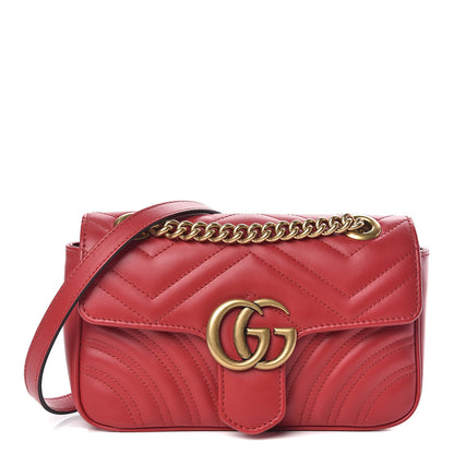 Gucci Calfskin Matelasse Mini GG Marmont Shoulder Bag Hibiscus Red 1 of 11