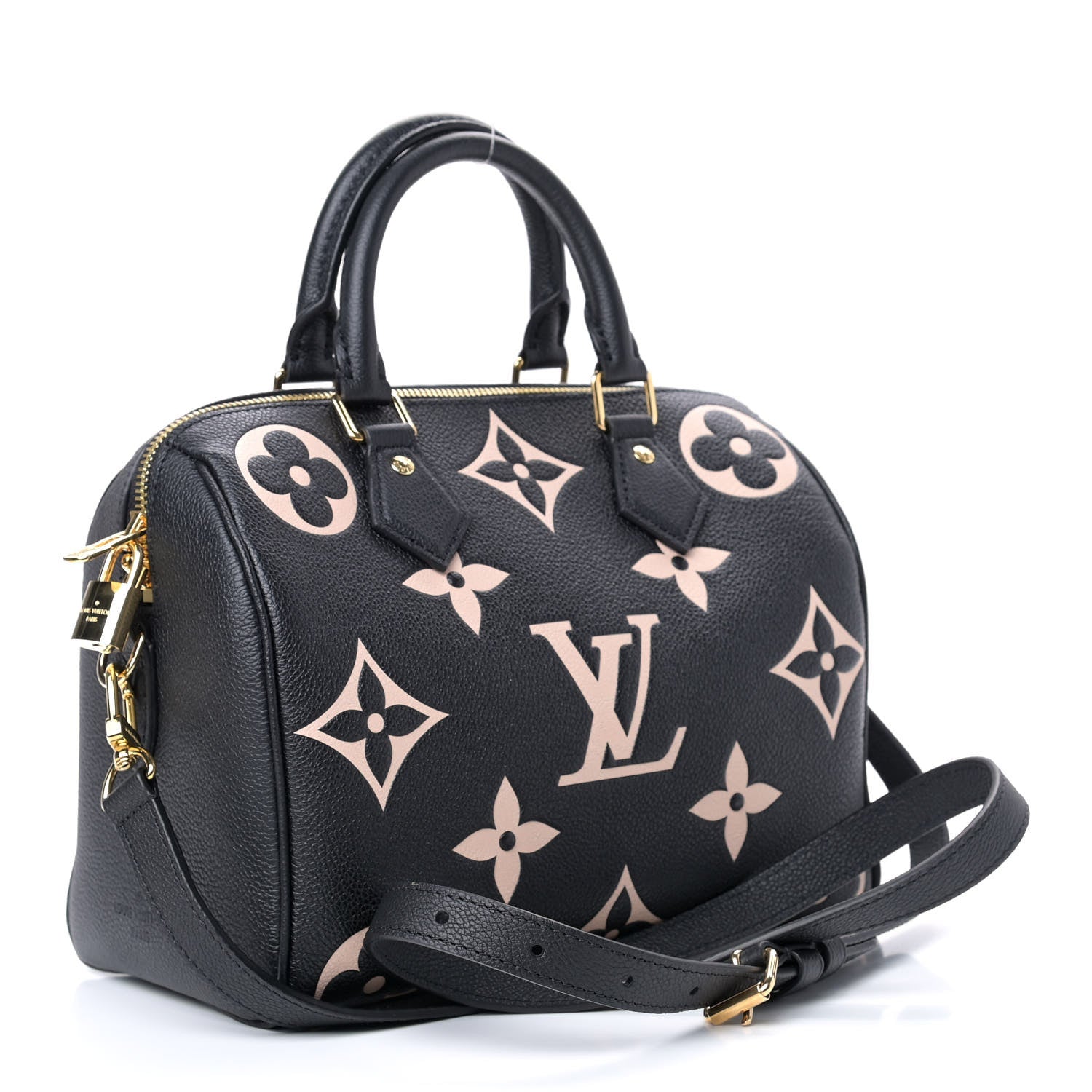 Louis Vuitton Empreinte Monogram Giant Speedy Bandouliere 25 Black Beige 3 of 8