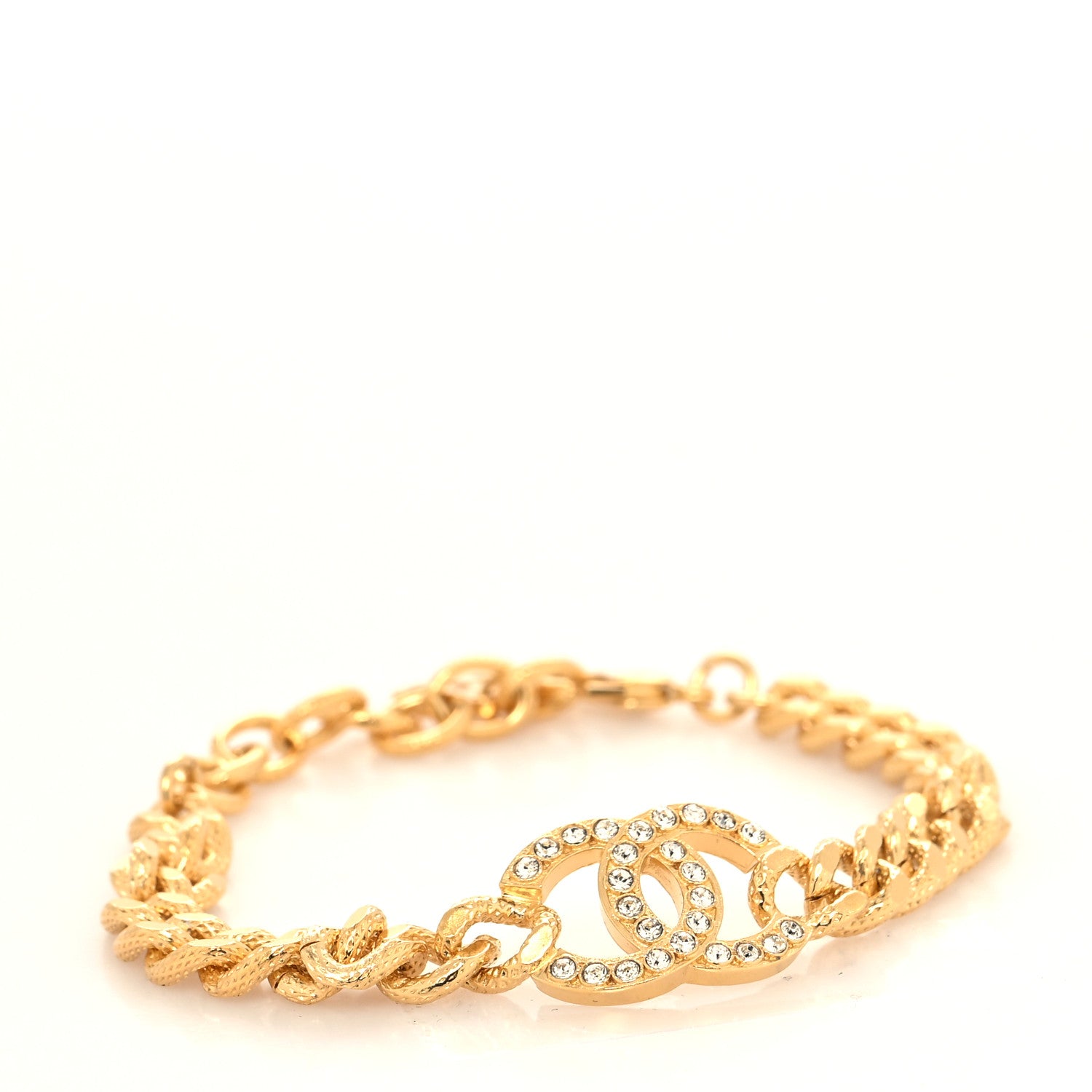 Chanel Crystal CC Chain Link Bracelet Gold 1 of 5