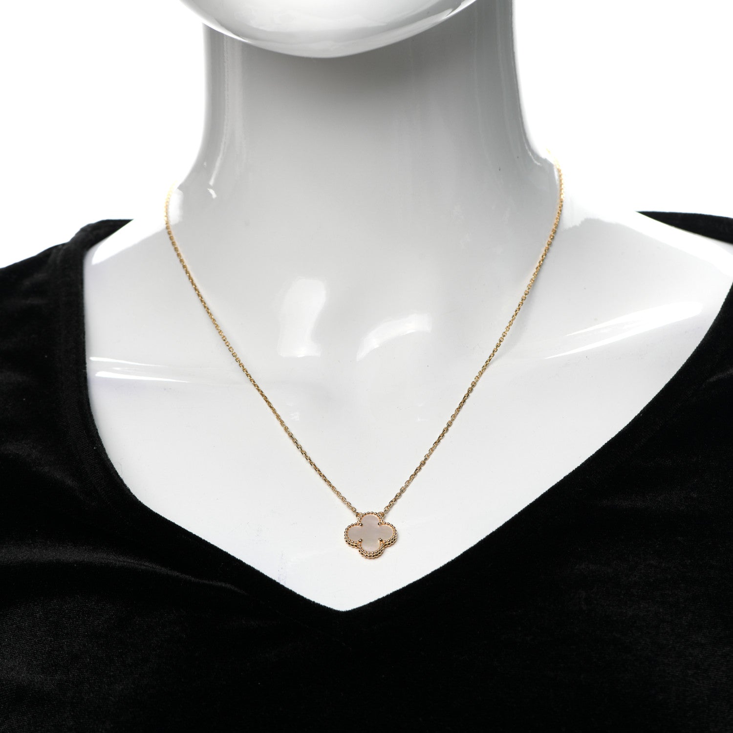 Van Cleef & Arpels 18K Yellow Gold Mother of Pearl Vintage Alhambra Pendant Necklace 3 of 12