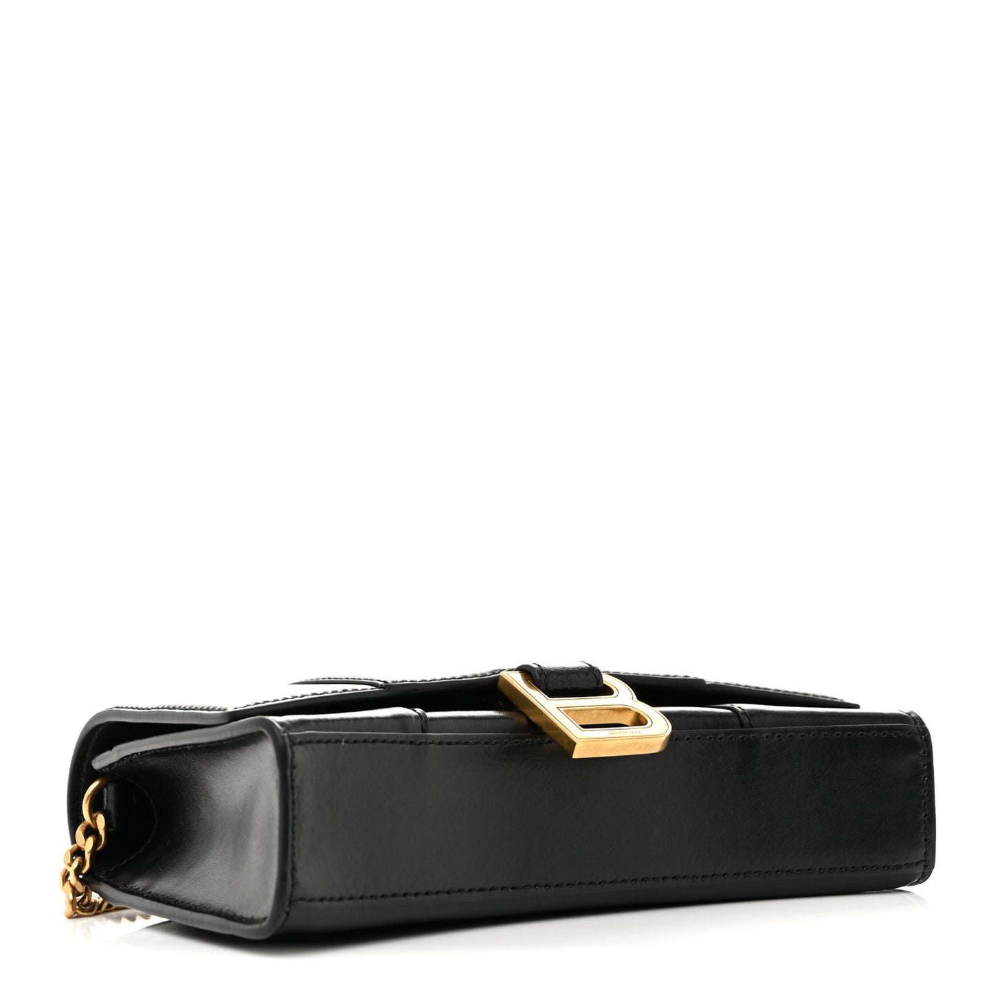 Shiny Box Calfskin Hourglass Chain Bag Black