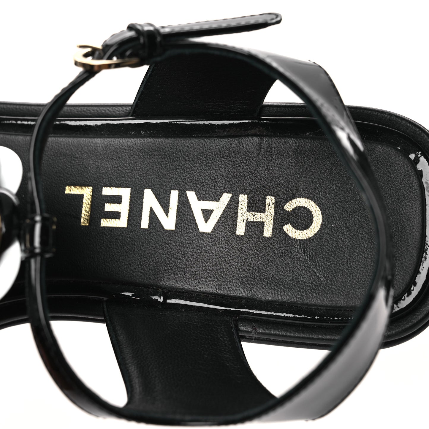 Patent Calfskin Camellia Thong Sandals 37 Black White