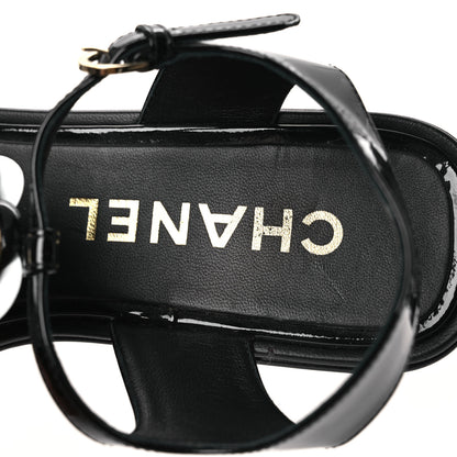 Chanel Patent Calfskin Camellia Thong Sandals 37 Black White 9 of 14