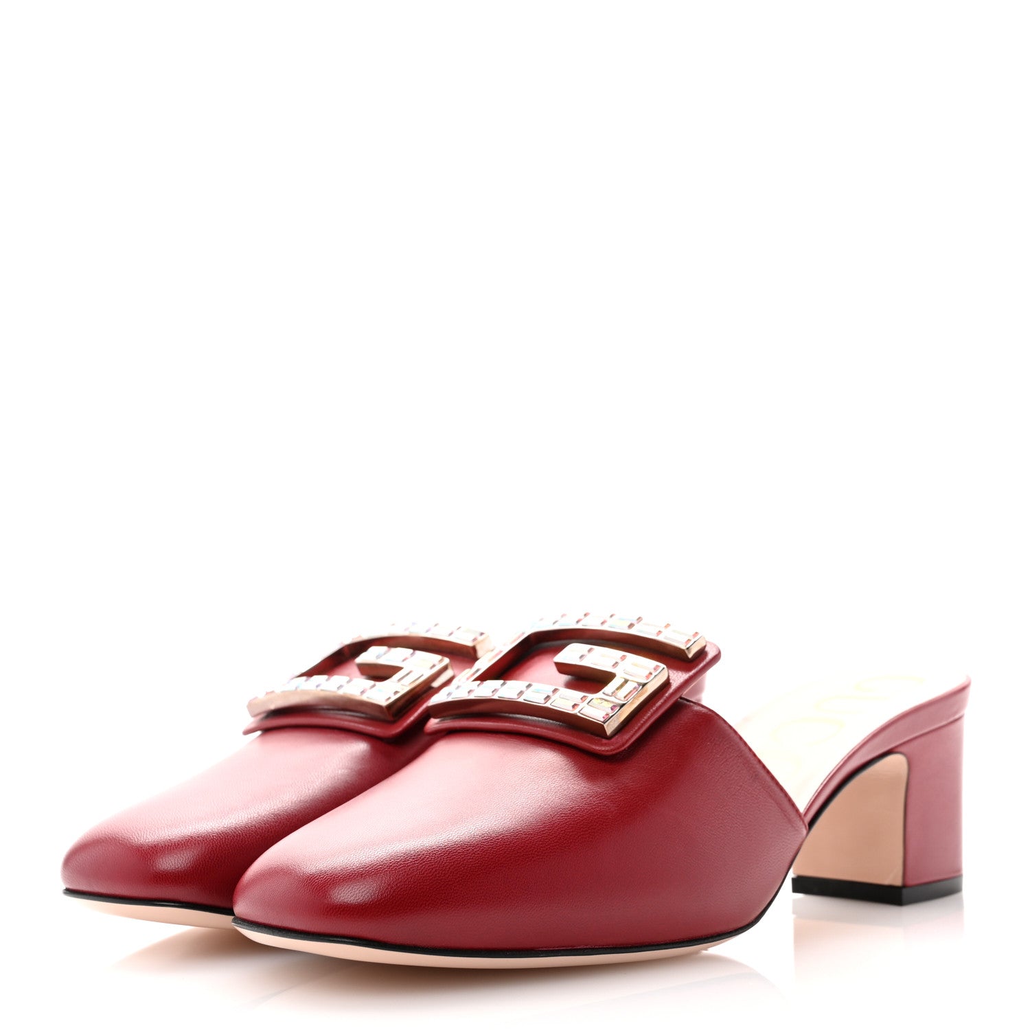 Gucci Malaga Kid Crystal Square G Madelyn Mules 37.5 Romantic Cerise 3 of 8