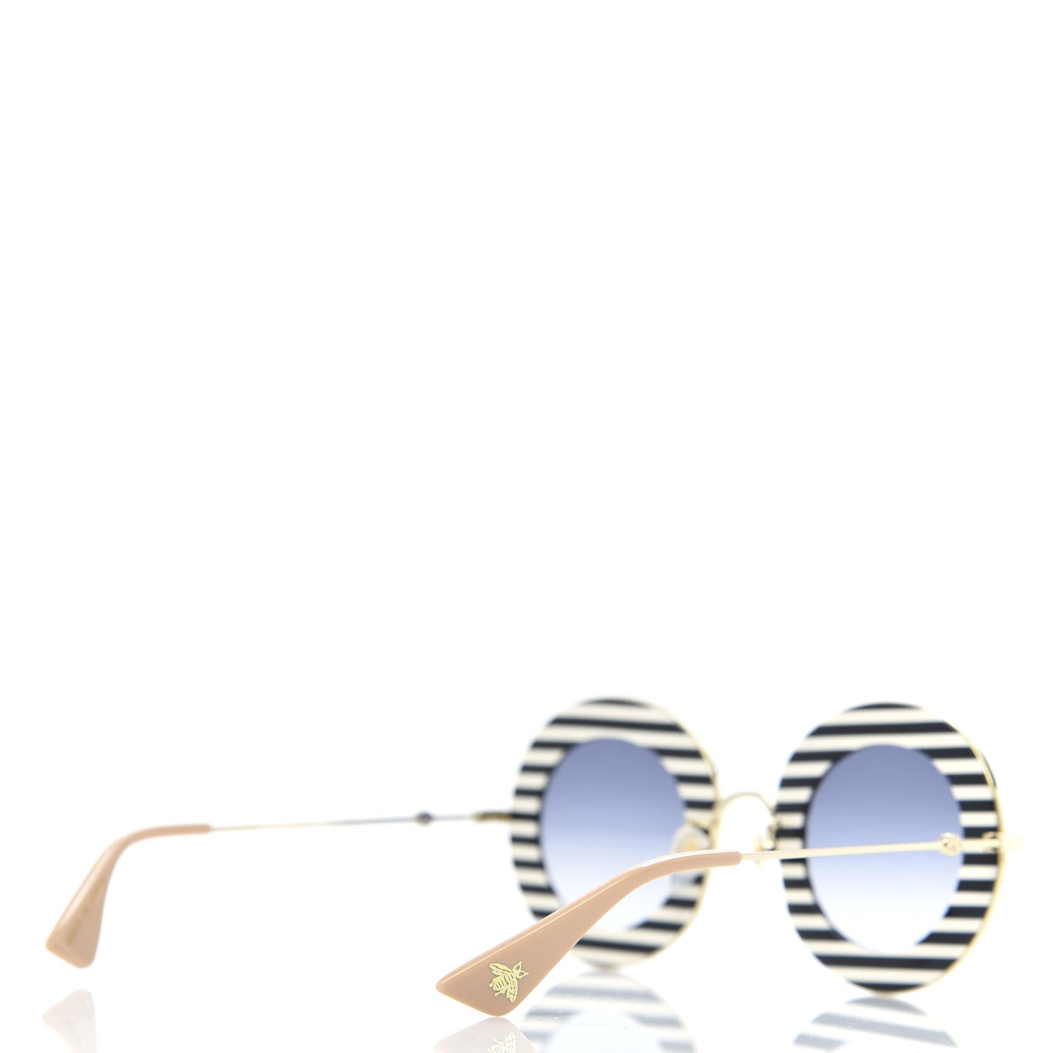 Gucci Metal Acetate Striped Gucci Band Round Frame Sunglasses GG0113S Black White 4 of 7