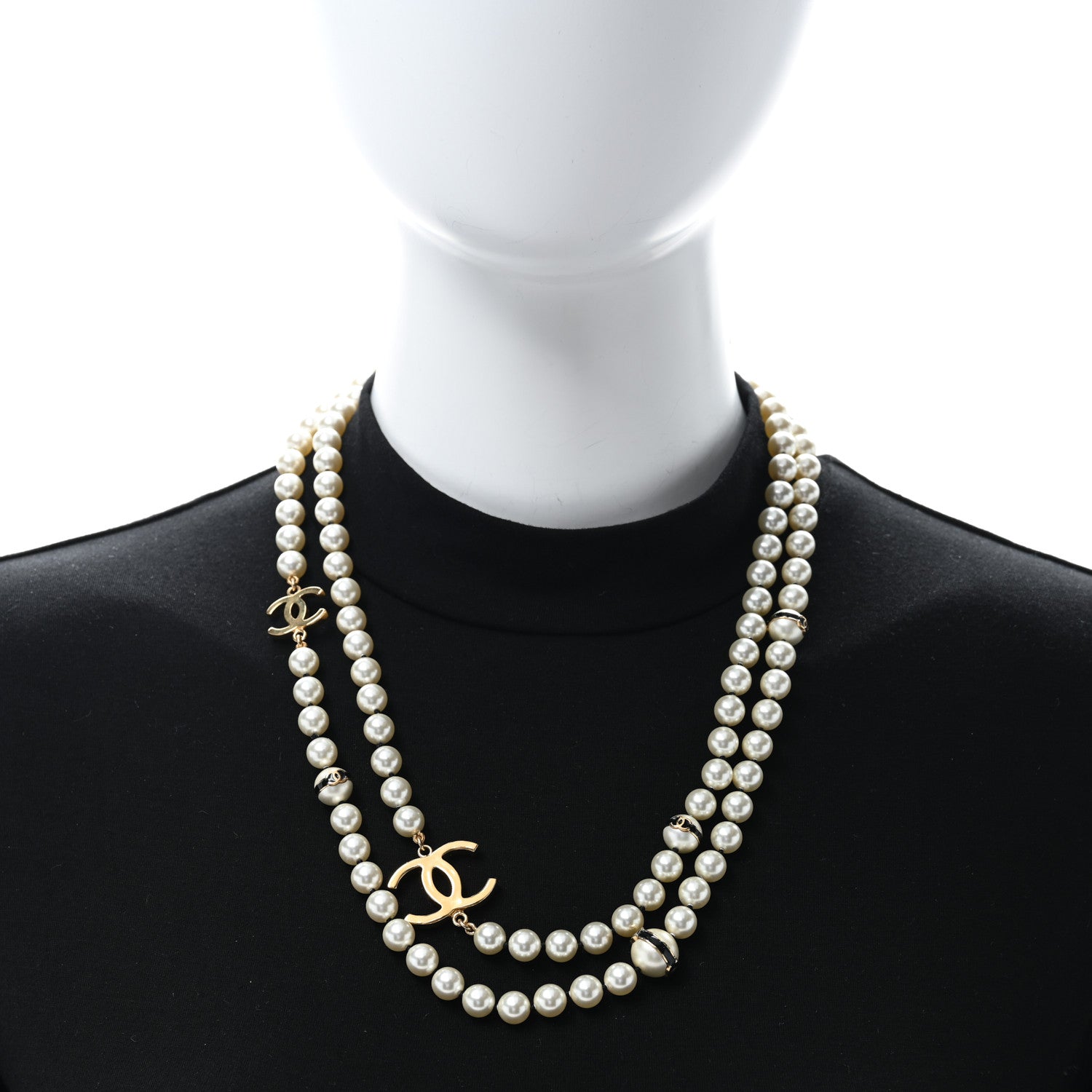 Chanel Pearl Enamel CC Long Necklace Black White Gold 2 of 4