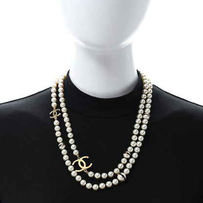 Chanel Pearl Enamel CC Long Necklace Black White Gold 2 of 4