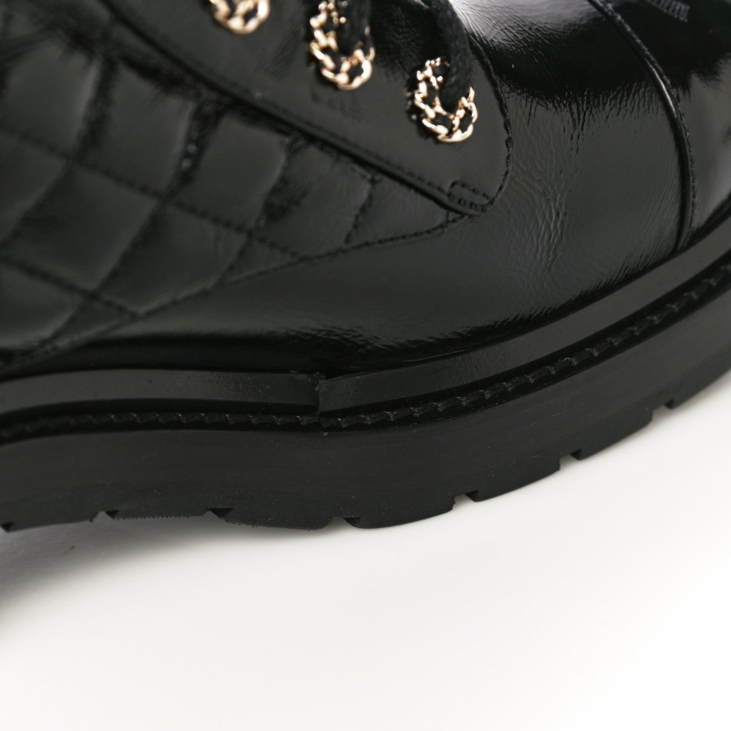 Chanel Shiny Calfskin Quilted Lace Up Combat Boots 39.5 Black 9 of 10