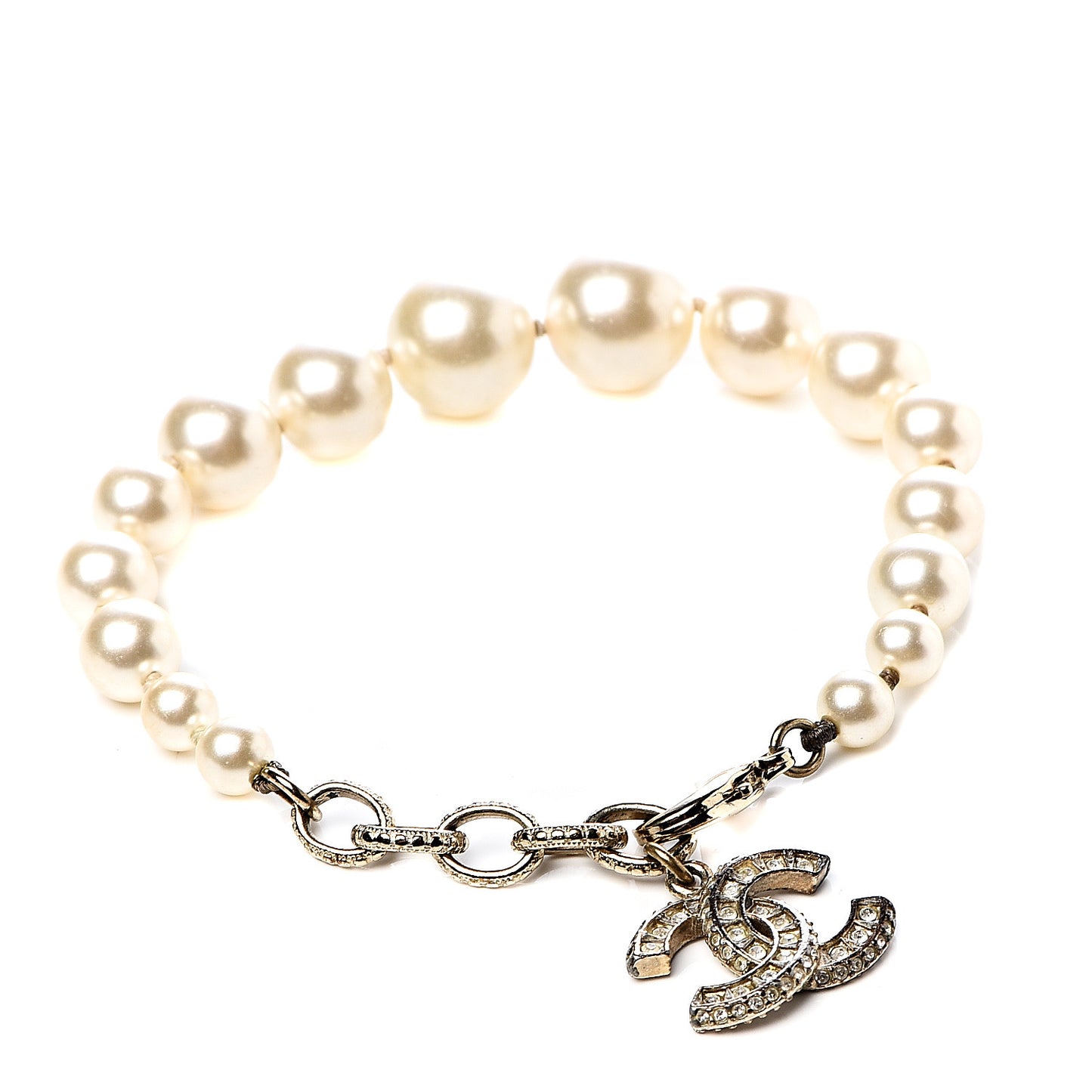 Crystal Pearl CC Bracelet Gold
