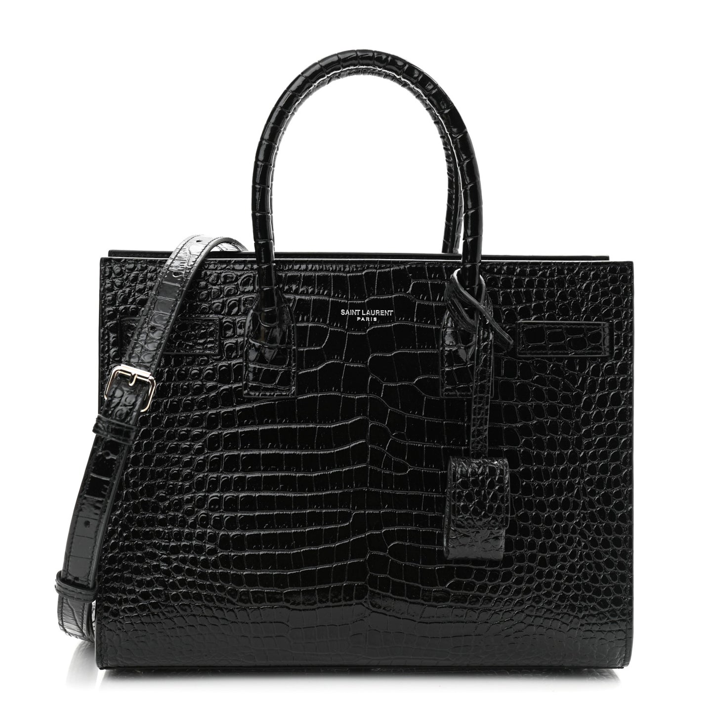 Calfskin Crocodile Embossed Baby Sac De Jour Black