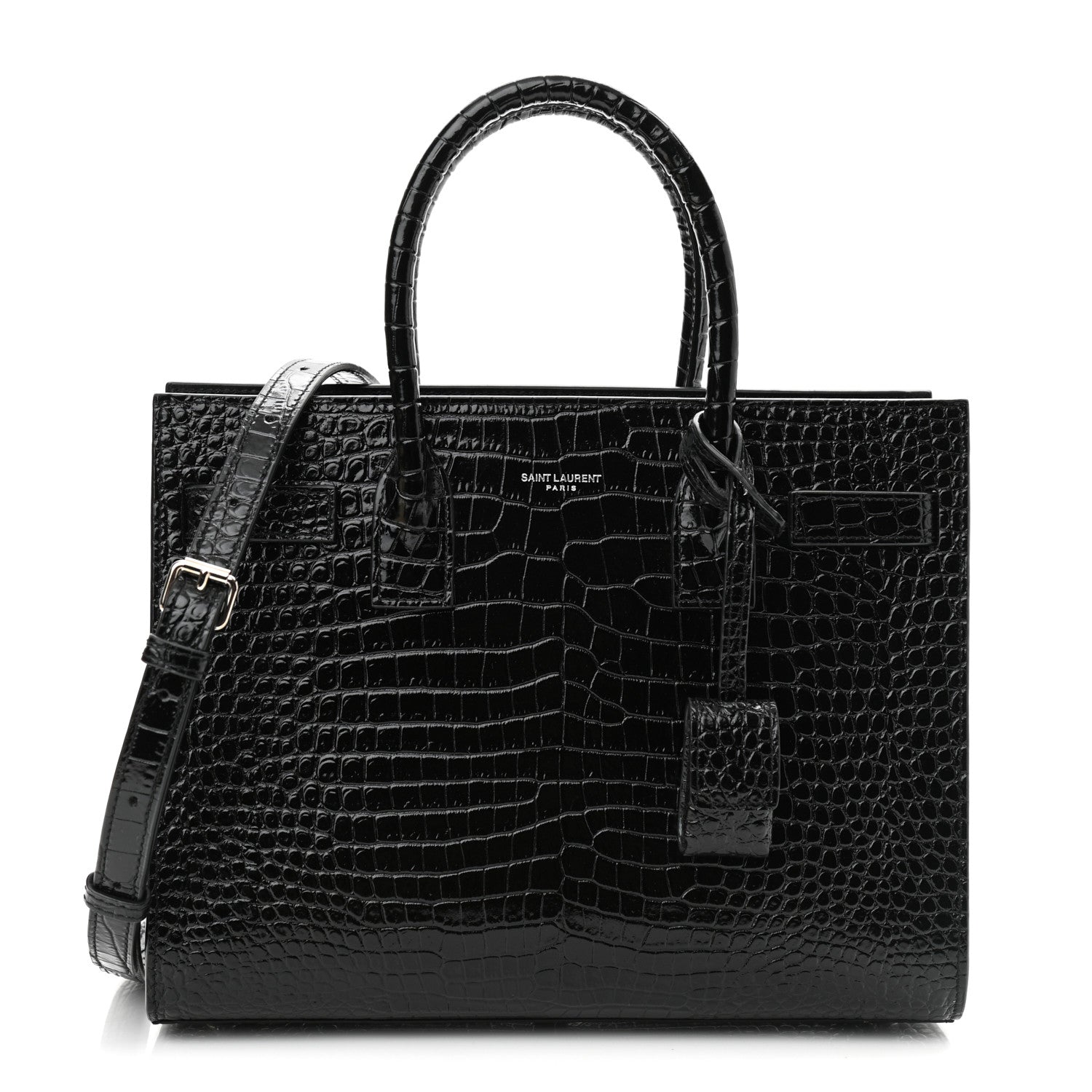 Saint Laurent Calfskin Crocodile Embossed Baby Sac De Jour Black 1 of 10