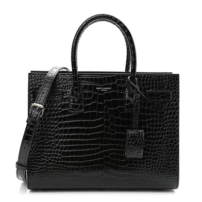 Saint Laurent Calfskin Crocodile Embossed Baby Sac De Jour Black 1 of 10