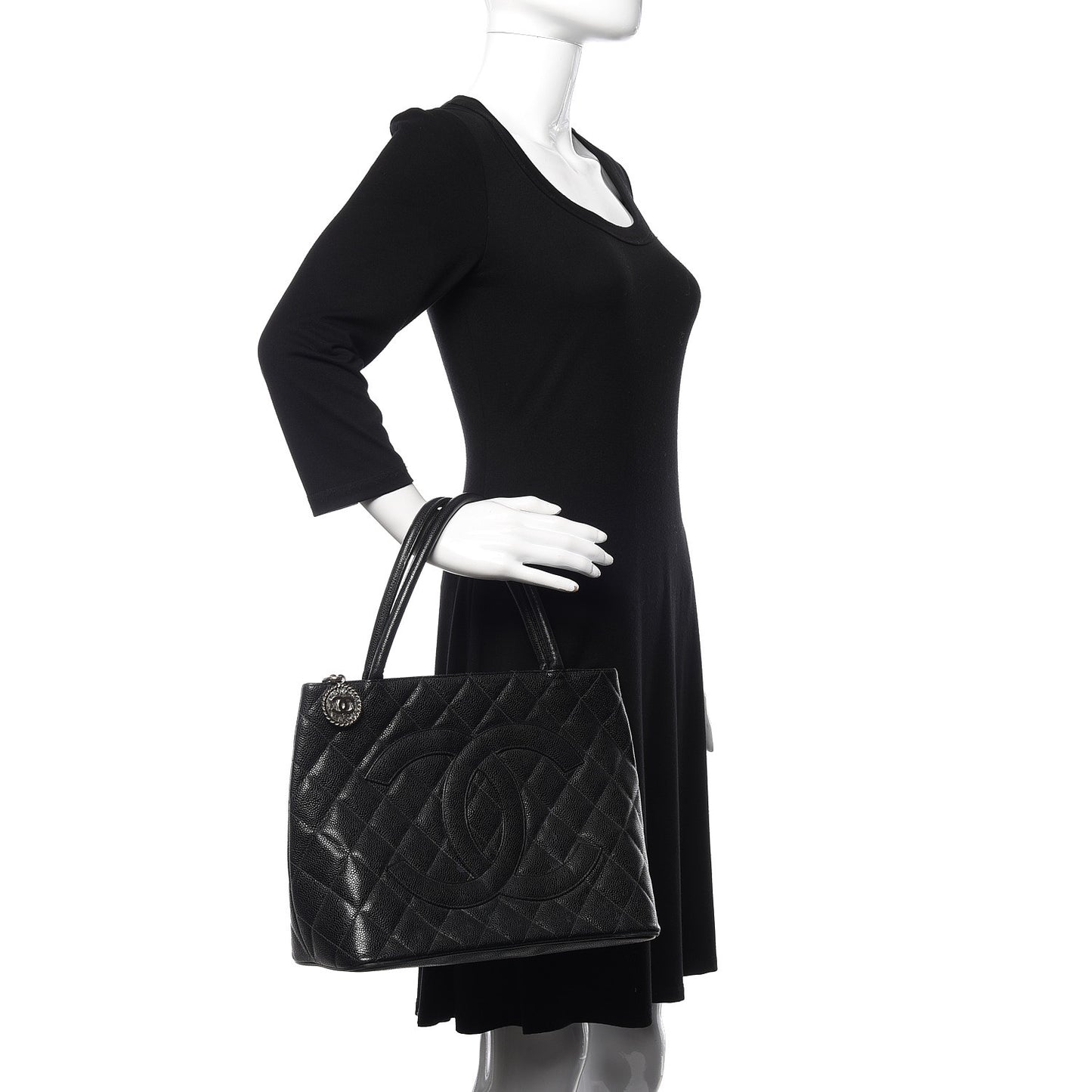 Caviar Quilted Medallion Tote Black