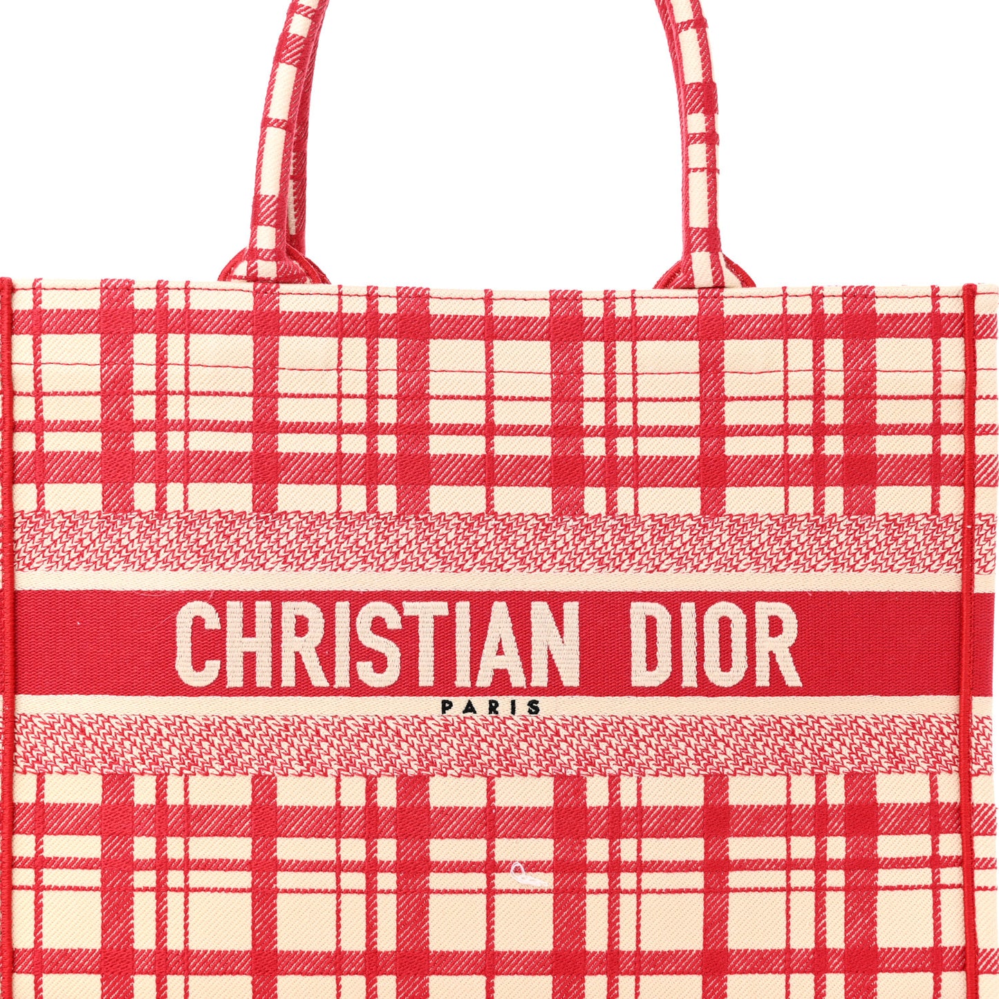 Canvas Embroidered Medium Check'n'Dior Book Tote Red Multicolor