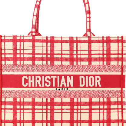 Christian Dior Canvas Embroidered Medium Check'n'Dior Book Tote Red Multicolor 8 of 11