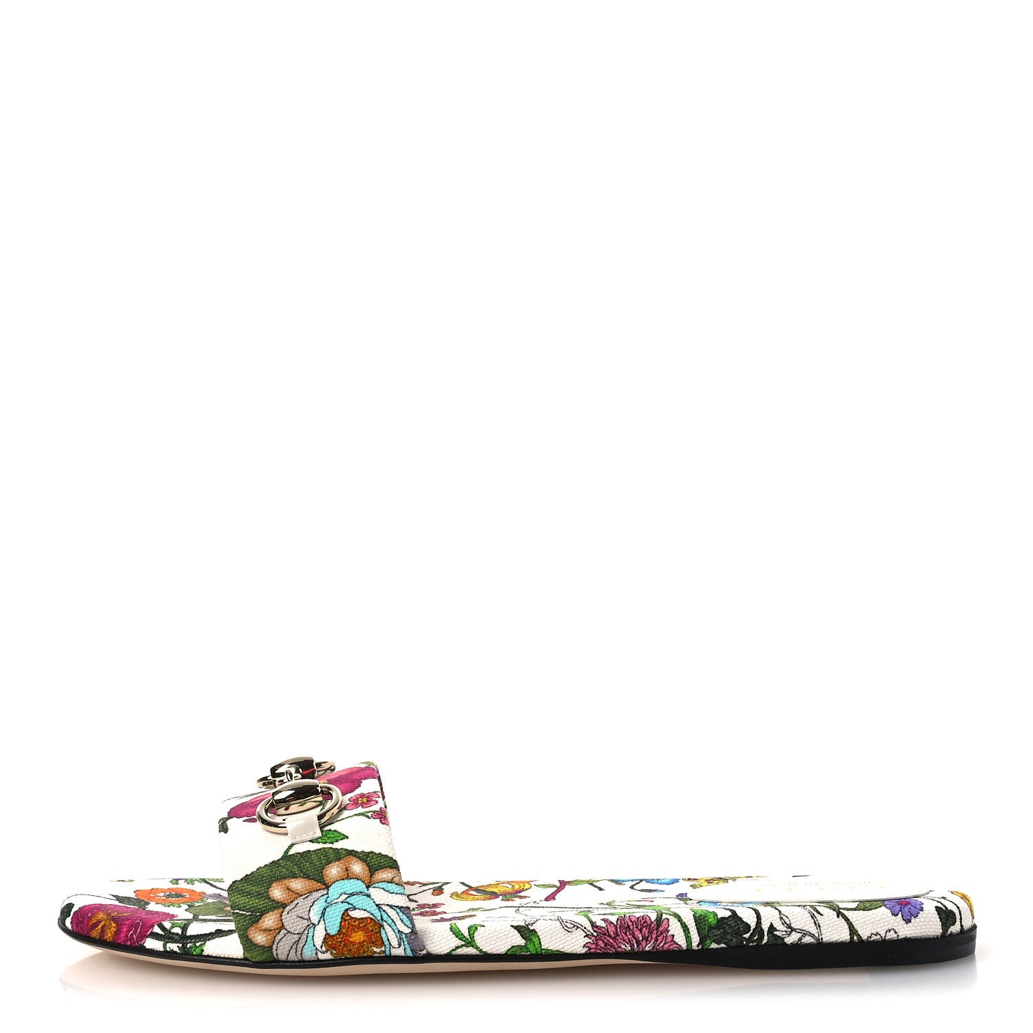 Gucci Canvas Flora Print Horsebit Slide Sandals 38 White 1 of 11