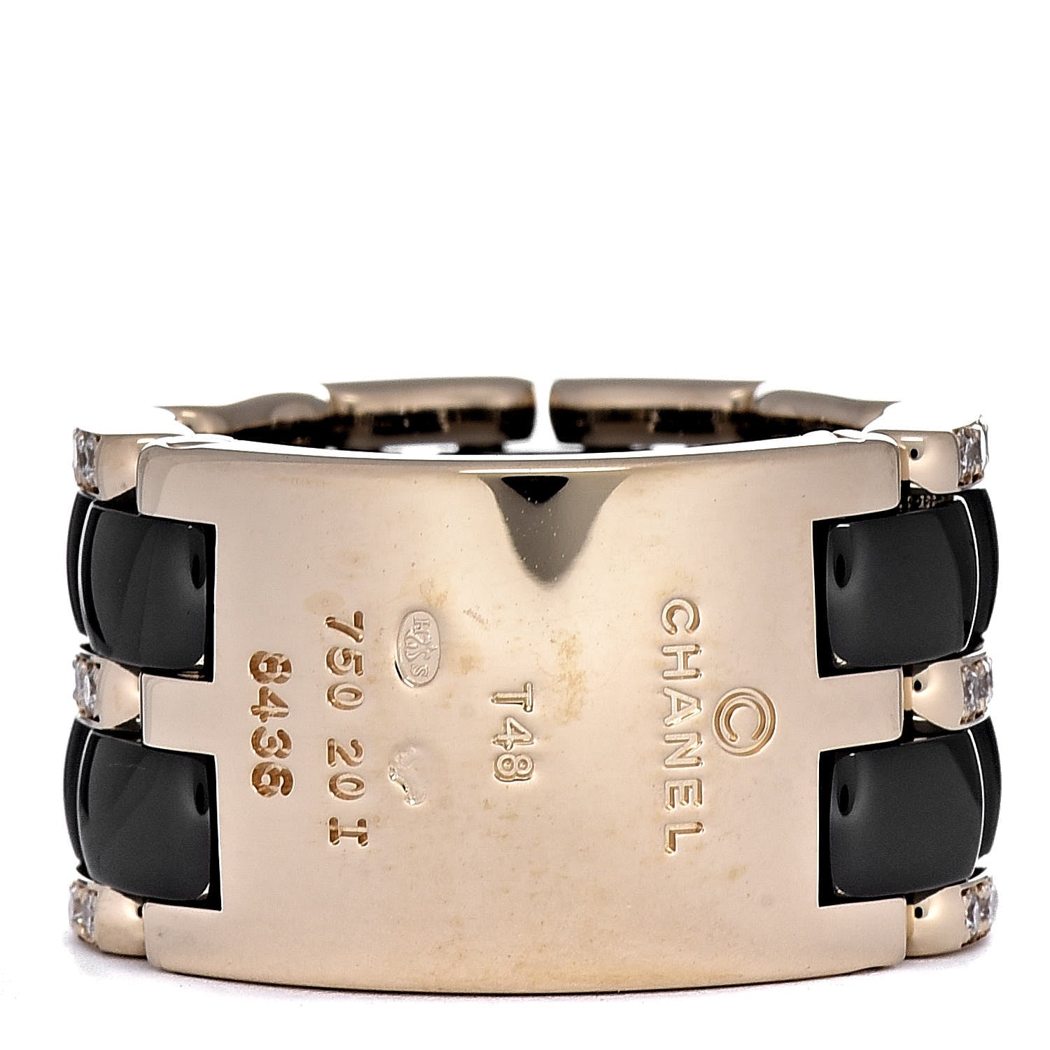 Chanel 18K Yellow Gold Diamond Ceramic Large Ultra Ring Black 48 4.5 3 of 4