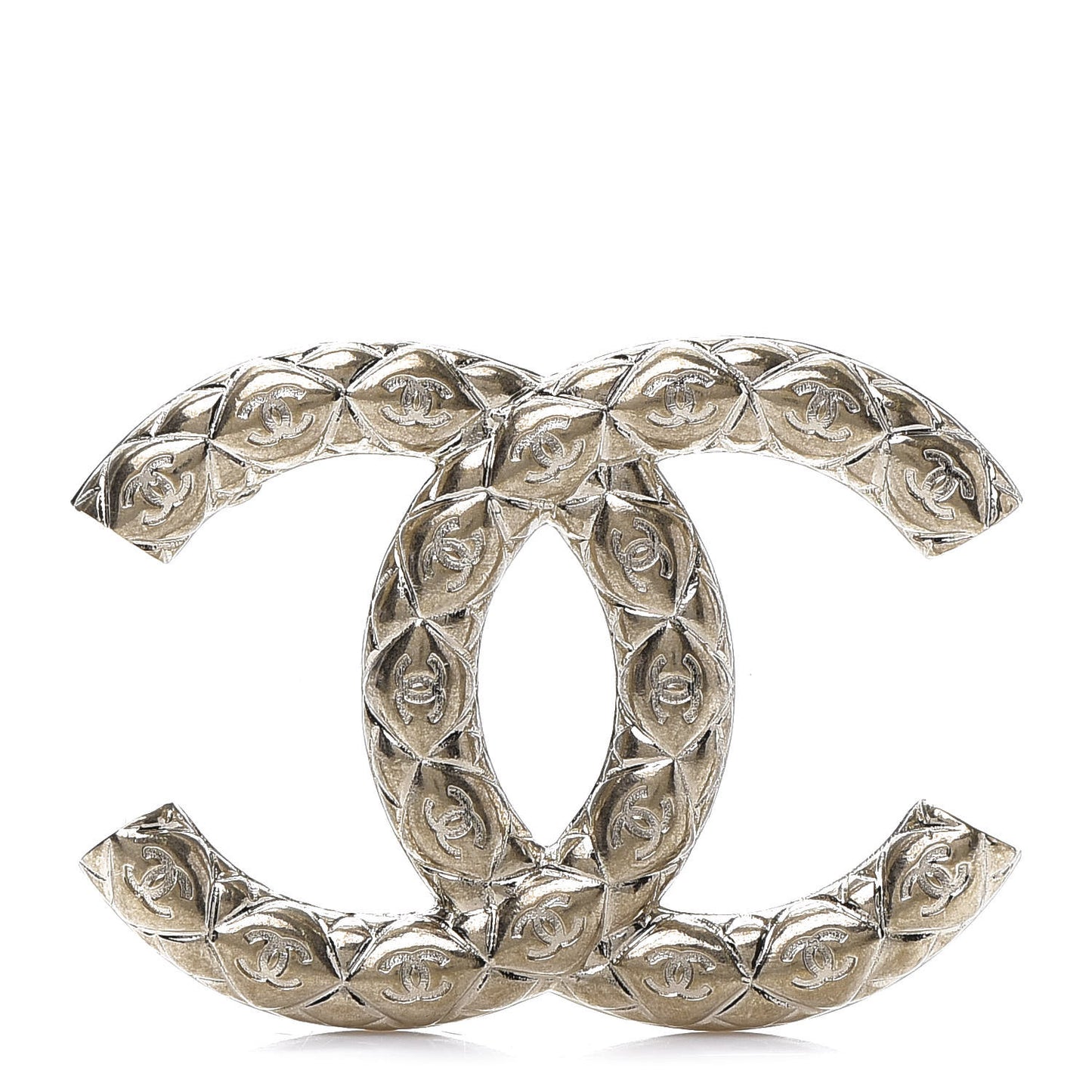 Metal CC Diamond Quilted Brooch Light Gold