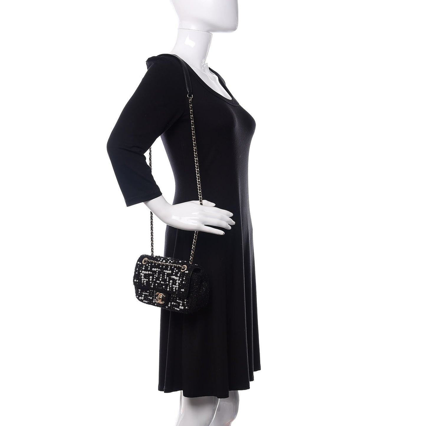 Tweed Pearl Mini Cosmos Flap Black