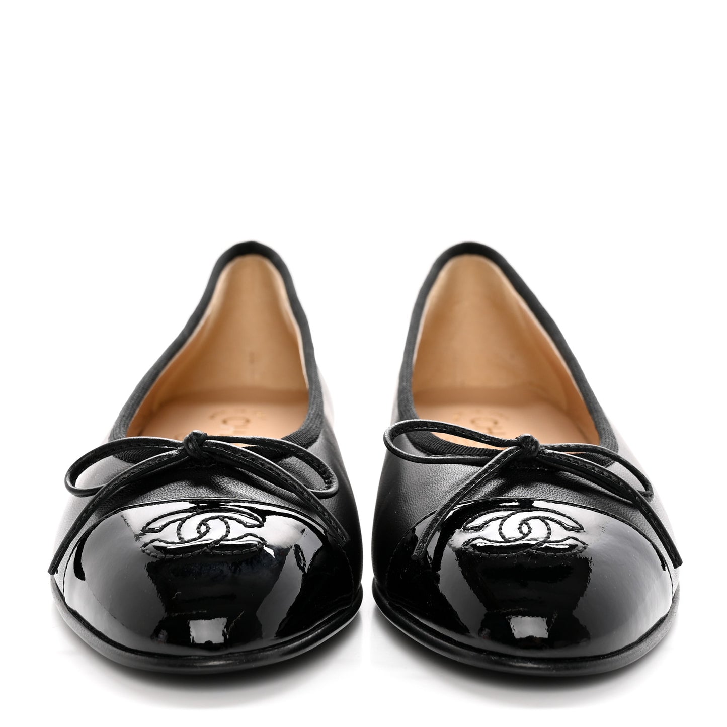 Lambskin Patent Cap Toe CC Ballerina Flats 37 Black