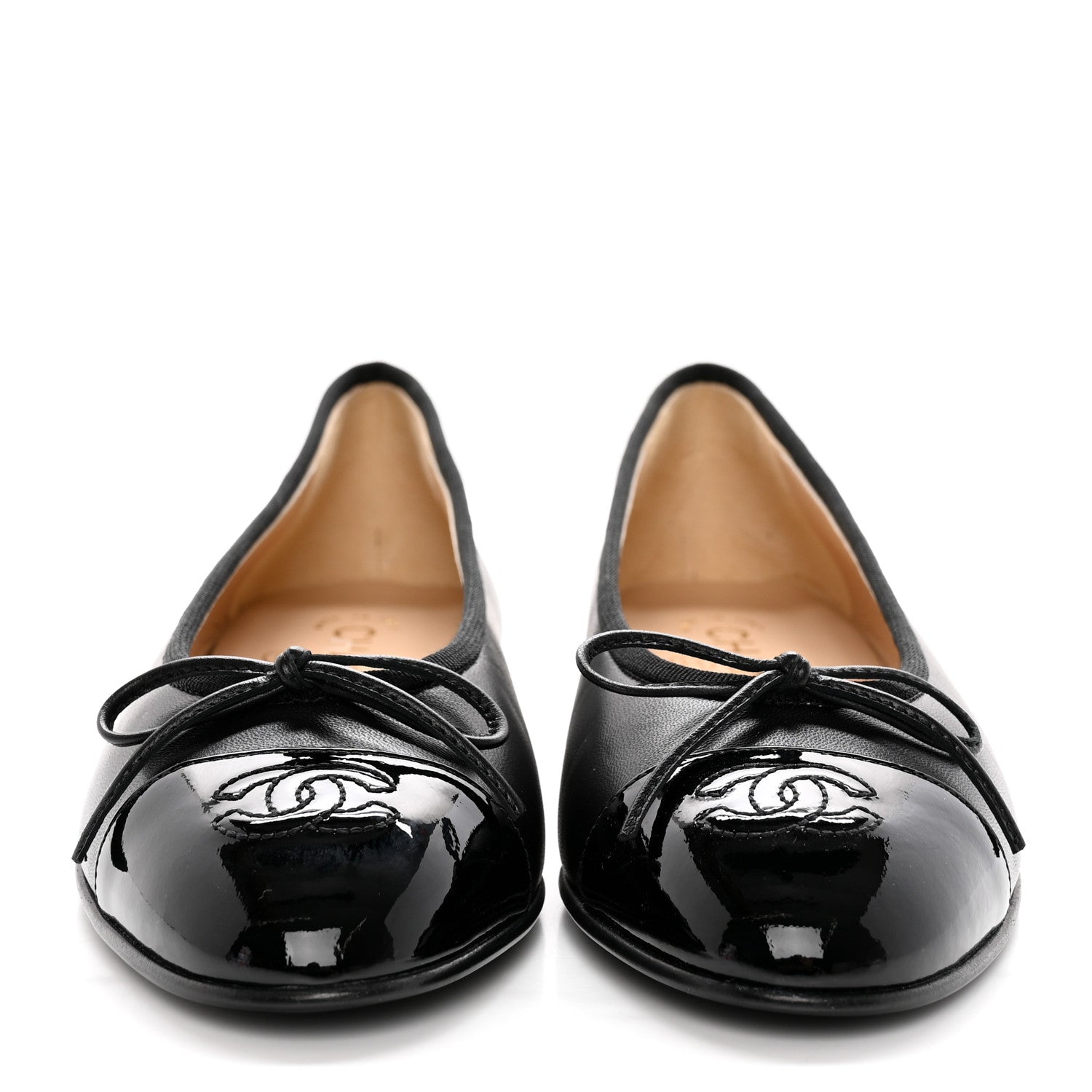 Chanel Lambskin Patent Cap Toe CC Ballerina Flats 37 Black 2 of 12
