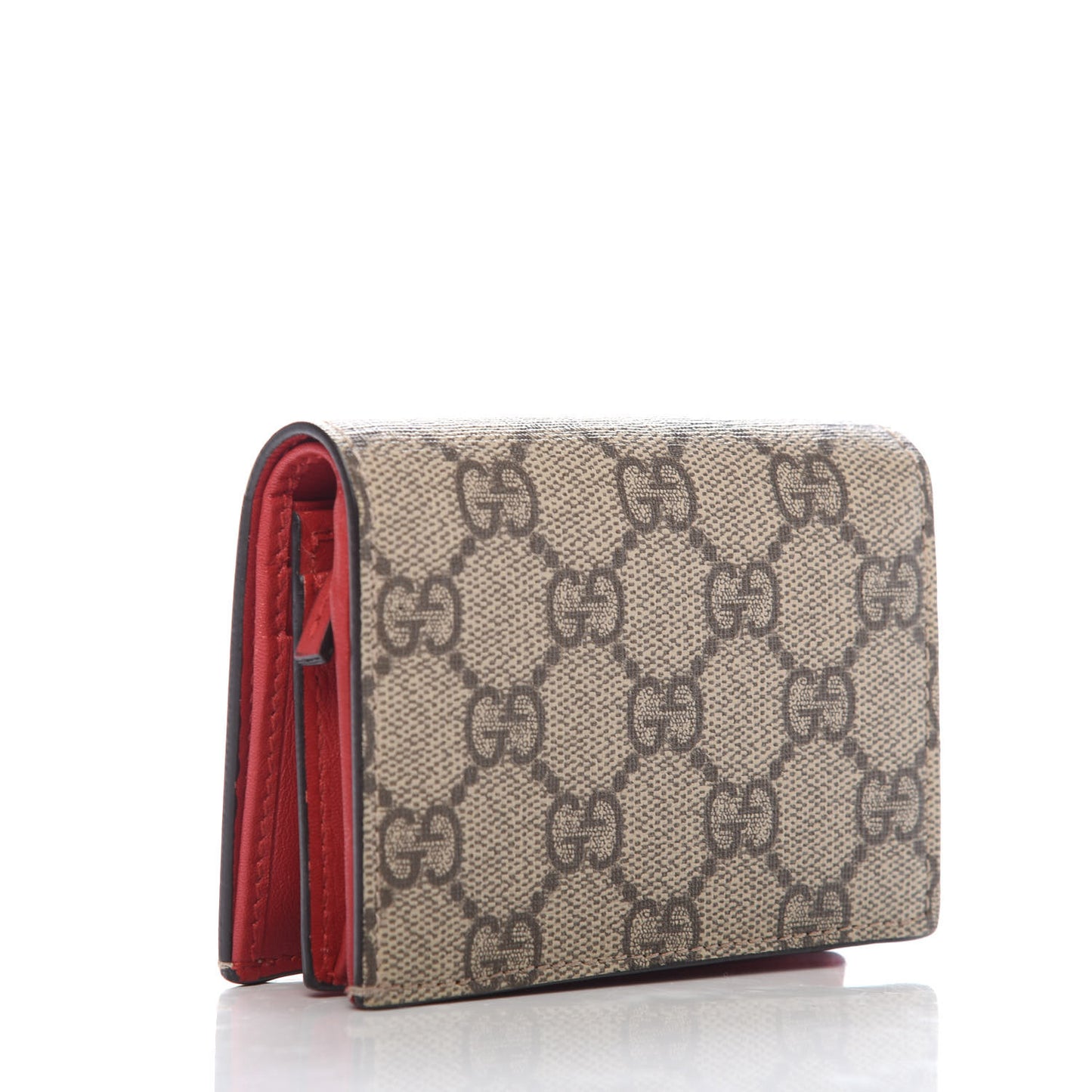 GG Supreme Monogram Bosco Patch Card Case Wallet Beige Malva Hibiscus Red