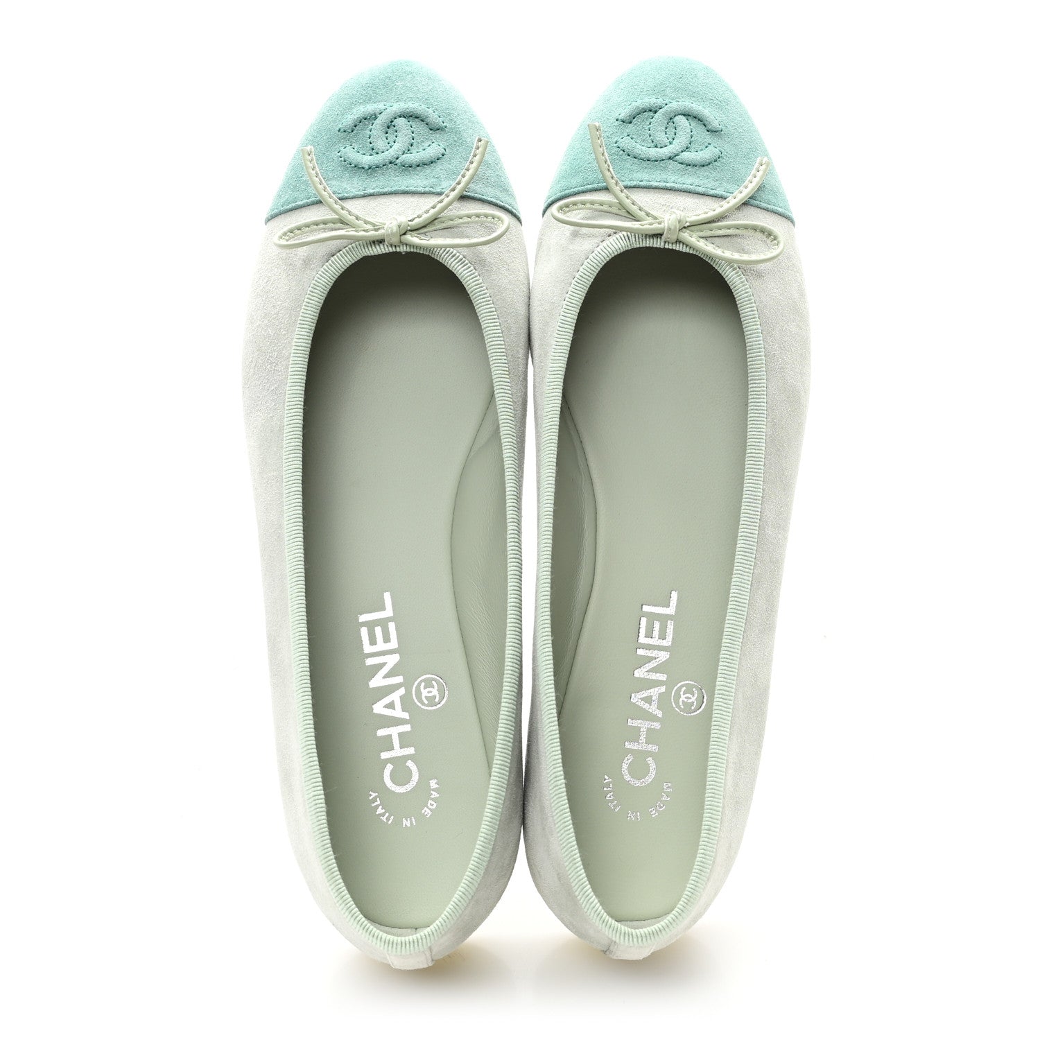 Chanel Suede Cap Toe CC Ballerina Flats 38 Light Green Green 2 of 10