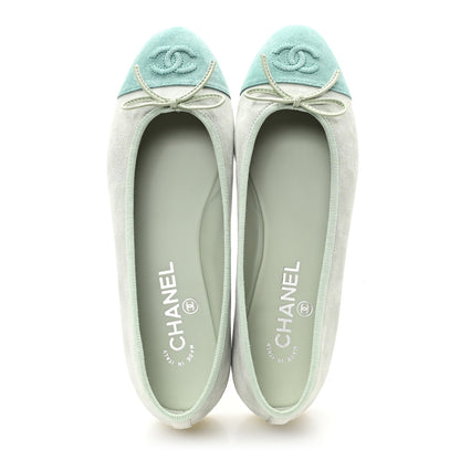 Chanel Suede Cap Toe CC Ballerina Flats 38 Light Green Green 2 of 10